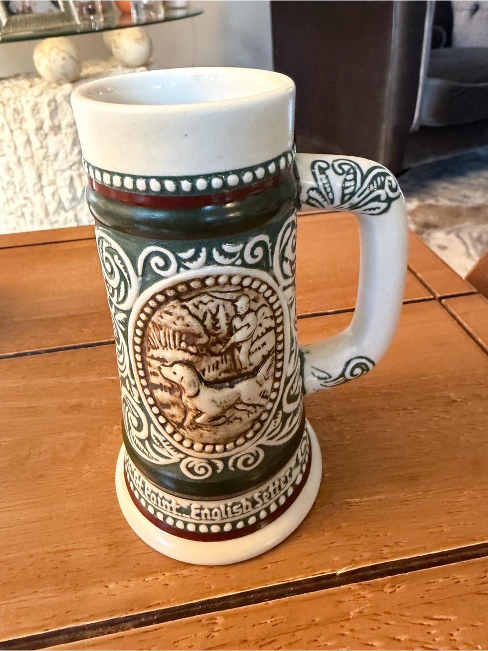 Ornate Avon 1983 Ceramic Beer Stein with Hunting Scene